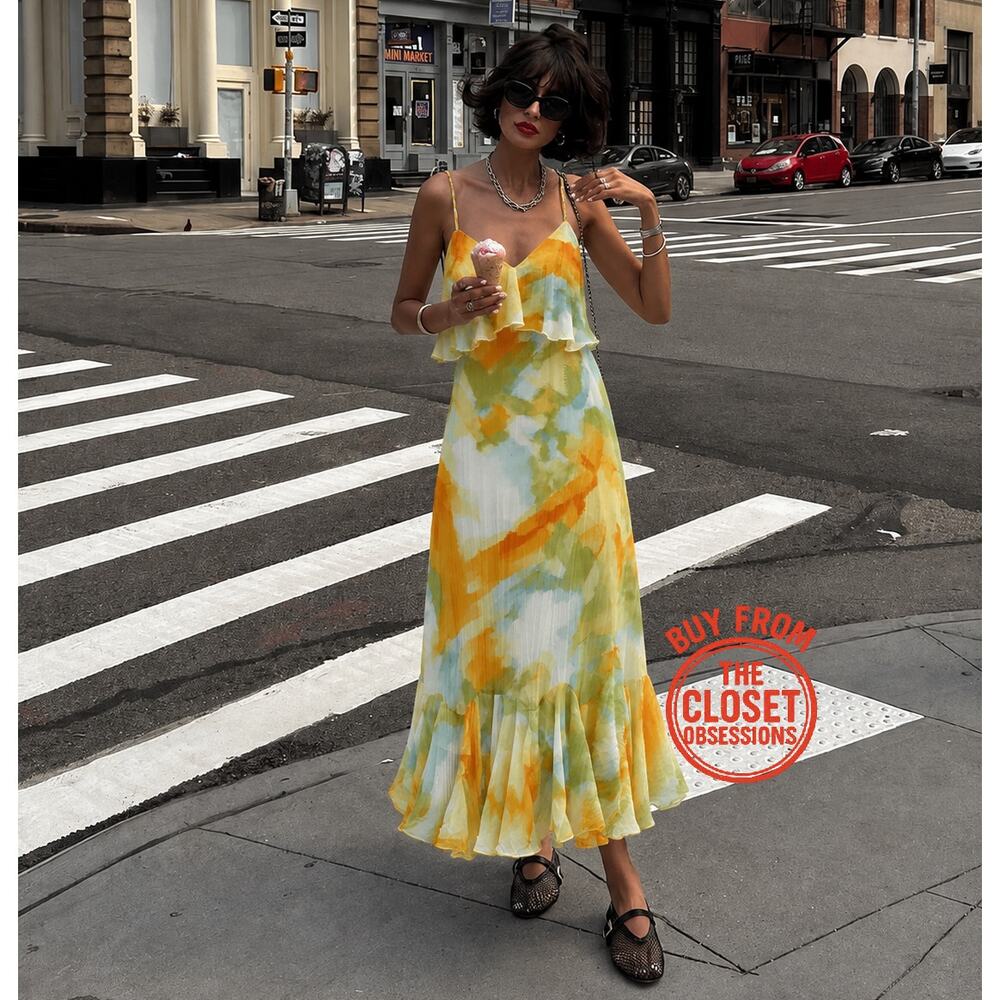 Zara NWT Yellow Floral Ruffle Midi Dress M - Picture 11 of 16